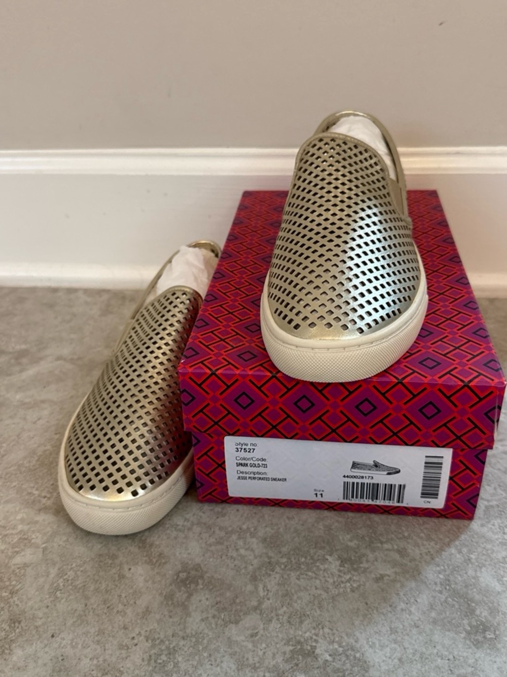 Tory Burch Metallic Gold Perforated Slip-On Sneakers